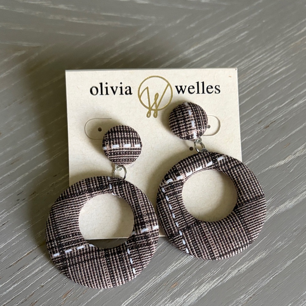 Olivia Welles Checkered Brown Earrings